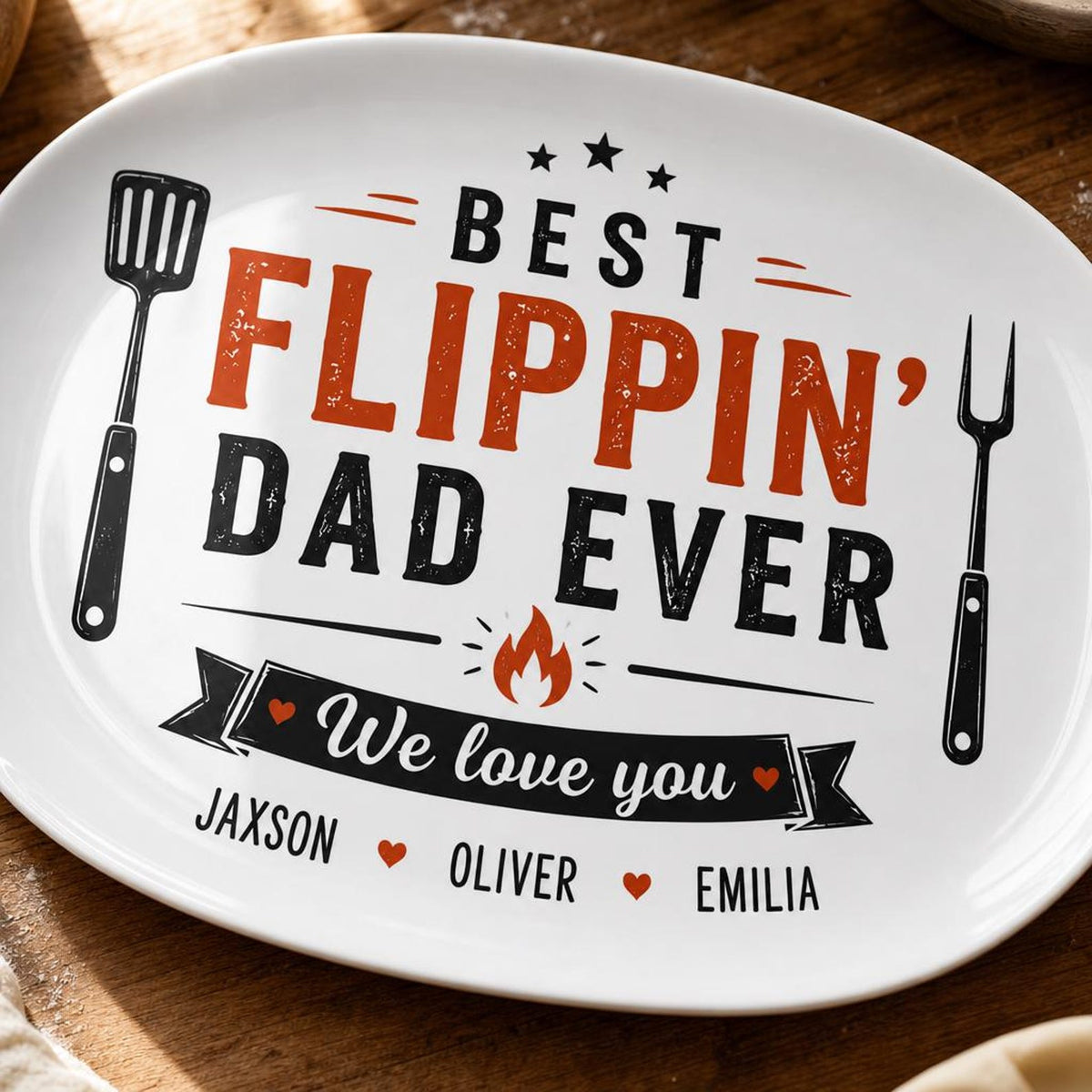 Personalized Best Flippin Dad Ever Plate Custom Kid Name Printed Keepsake,Father's Day, Gift For Dad