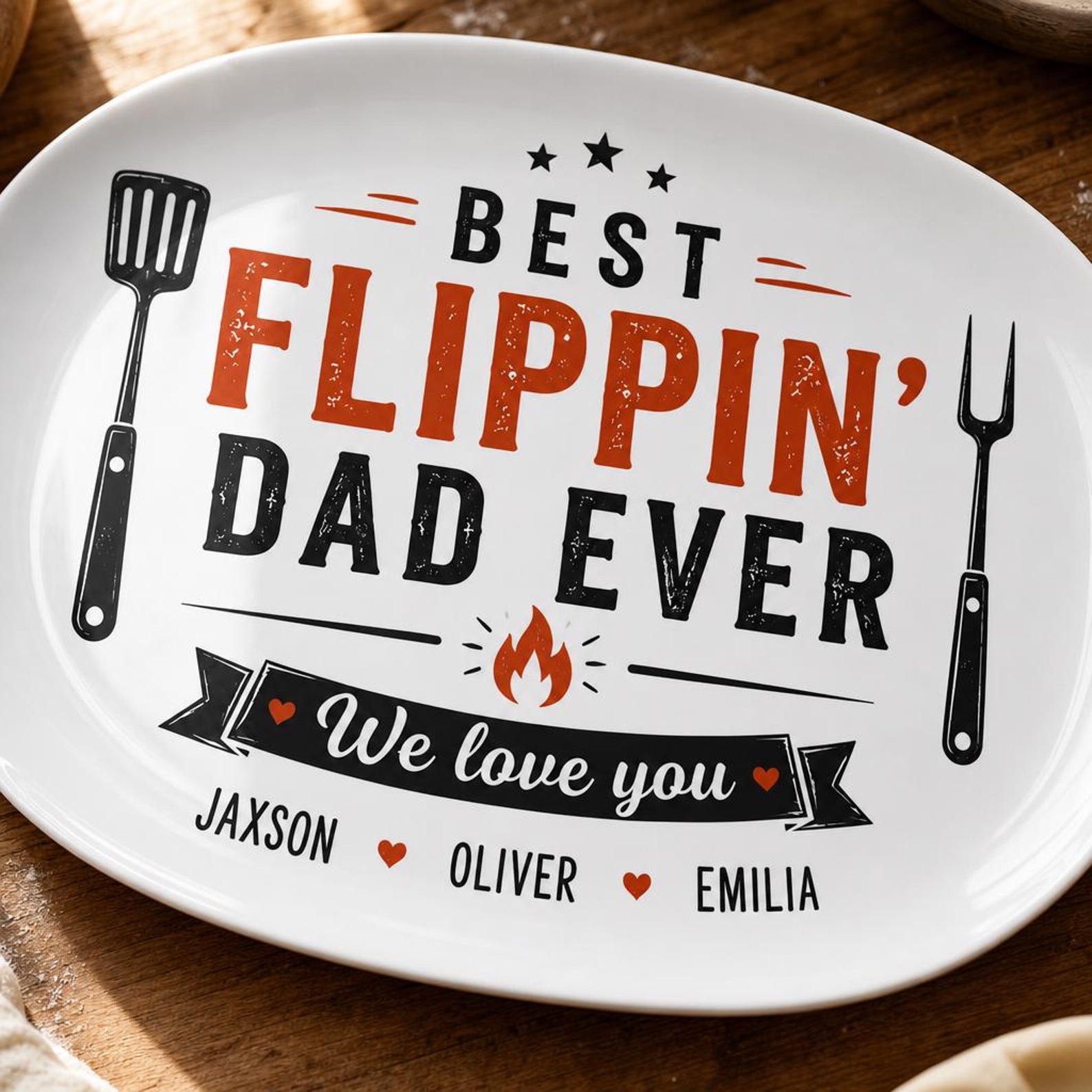 Personalized Best Flippin Dad Ever Plate Custom Kid Name Printed Keepsake,Father's Day, Gift For Dad