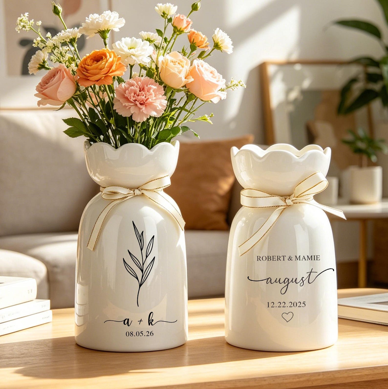 Custom Engagement Gifts Flower Vase,Ceramic Flower Vase for Wedding,Wedding Vase Gift,Wedding Anniversary Gift for Couple,Gift for Newlyweds
