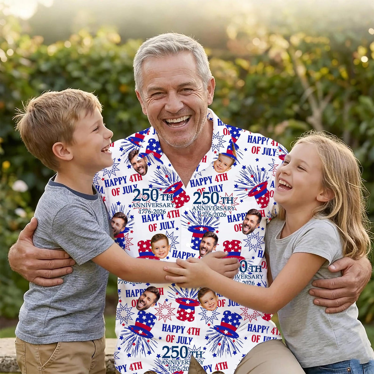 Custom Face Hawaiian Shirt: Personalized America Flag 250th Anniversary Beach Shirt for Men Women