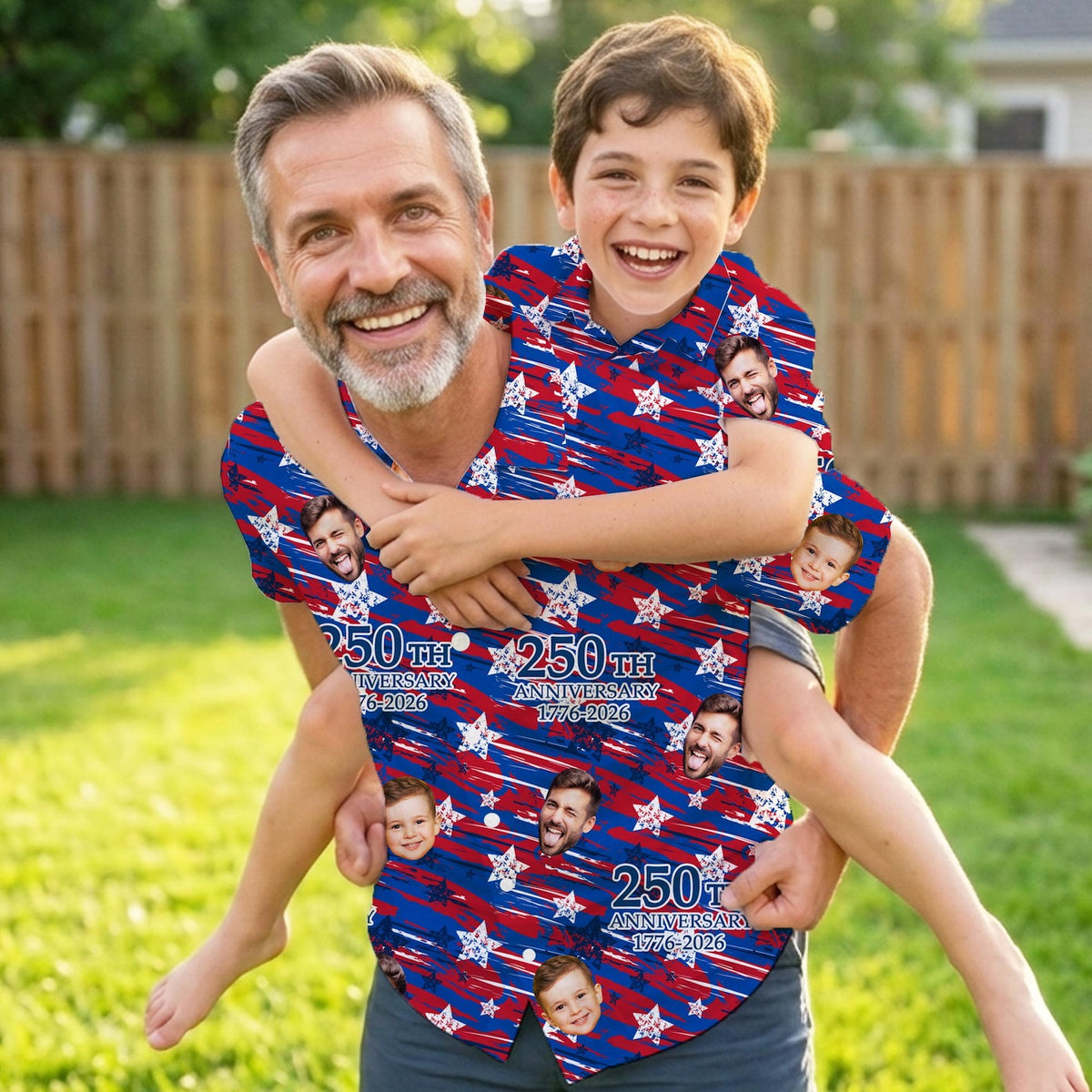 Custom Face Hawaiian Shirt: Personalized America Flag 250th Anniversary Beach Shirt for Men Women
