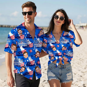Custom Face Hawaiian Shirt: Personalized America Flag 250th Anniversary Beach Shirt for Men Women