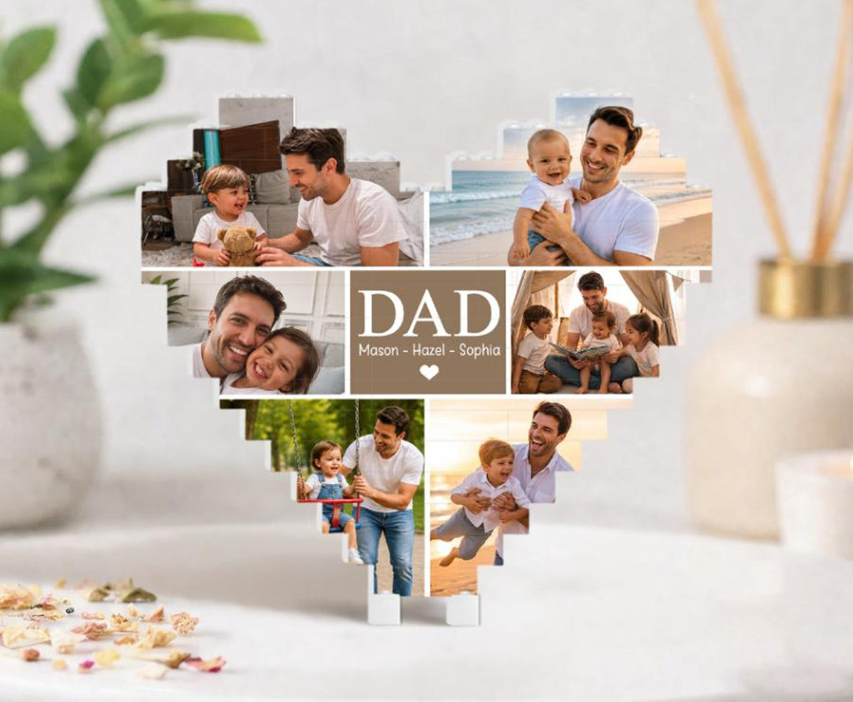 Custom Photo Collage Dad And Kids Building Blocks, Fathers Day Gift for Him, Bricks Puzzle Gift for Husband, New Dad Gift, Family Keepsake