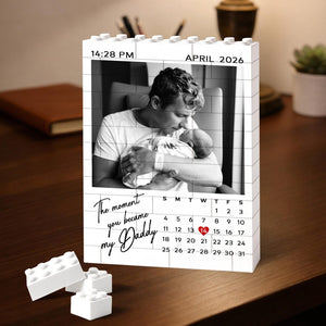 Personalized Dad Photo Building Block, 1st Fathers Day Gift for Him, Calendar Bricks Puzzle Gift for New Dad, The Moment You Became My Daddy
