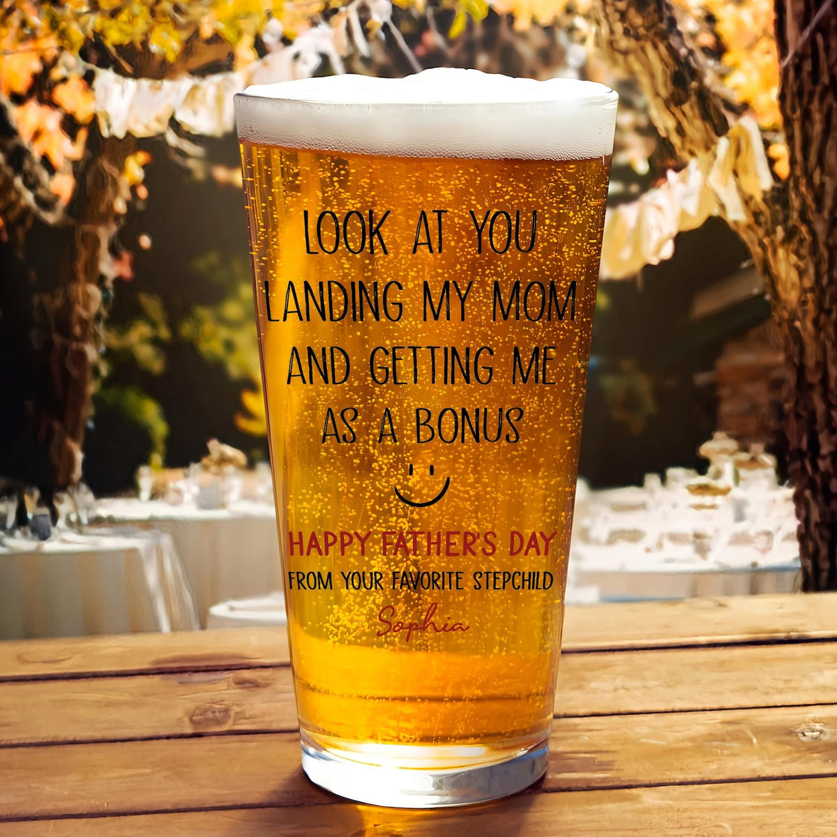 Personalized Funny Bonus Dad Beer Glass, Stepdad Pint Glass, Custom Name Father's Day Gift from Stepchild, Stepfather Humor Beer Mug for Him