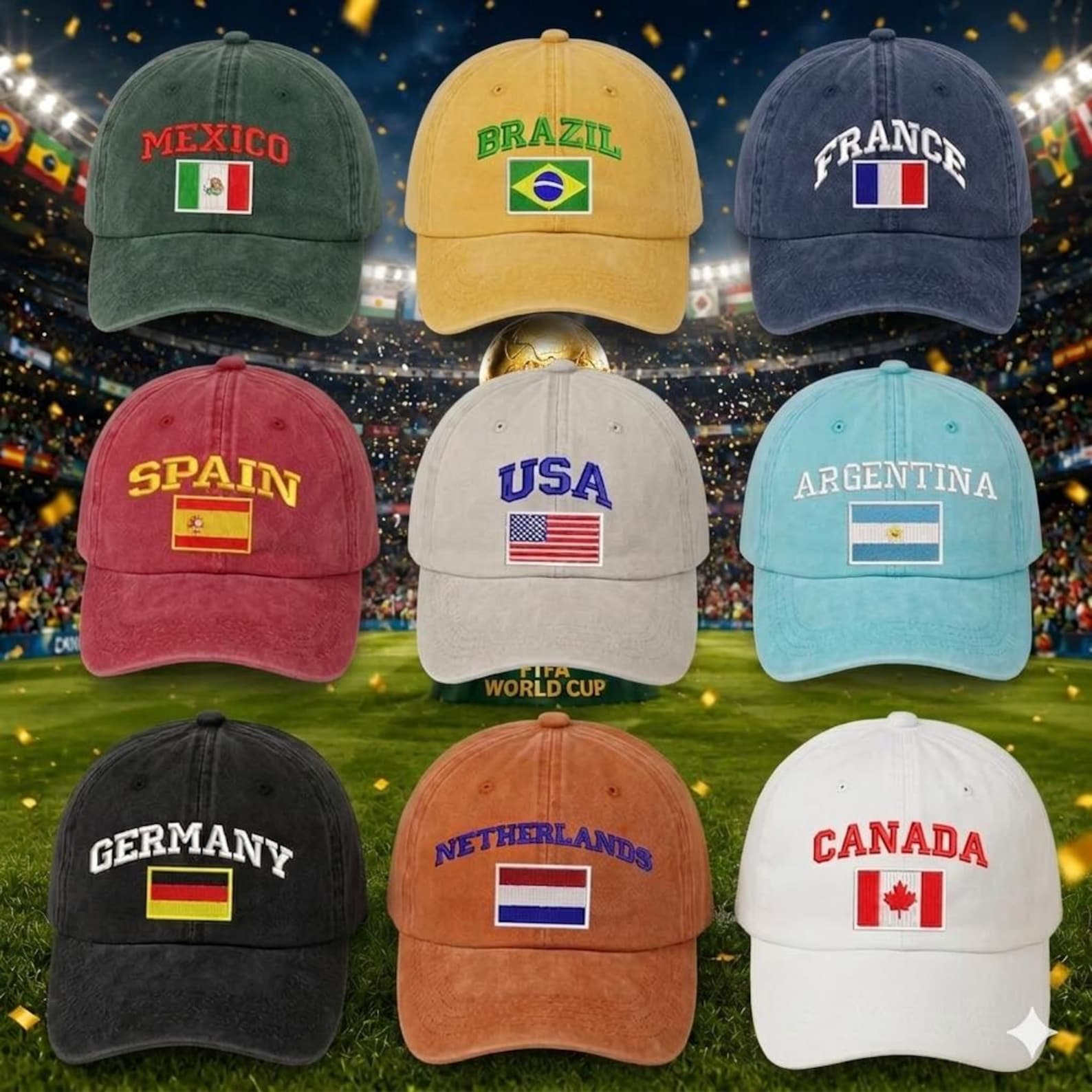 Country Flag Embroidered Hat, Vintage Washed Baseball Cap, World Soccer Fan Dad Hat, Adjustable Cotton Cap, World Cup Inspired Hat