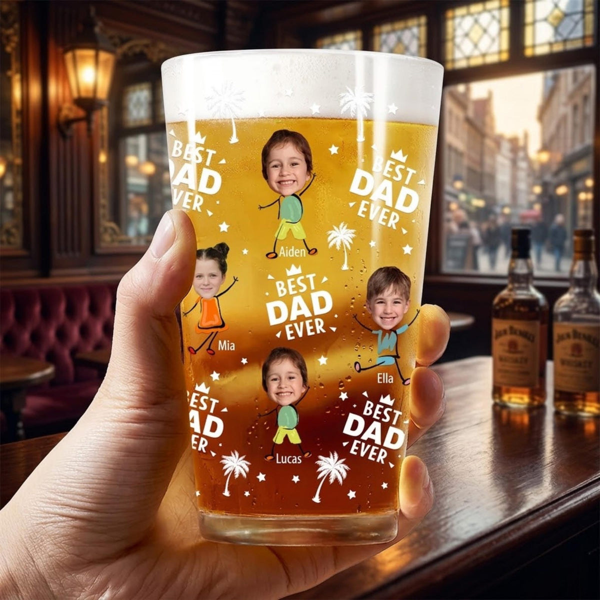 Custom Photo Best Dad Grandpa Ever Beer Glass, Personalized Father s Day Gift, Custom Photo Gifts, Grandpa Gifts