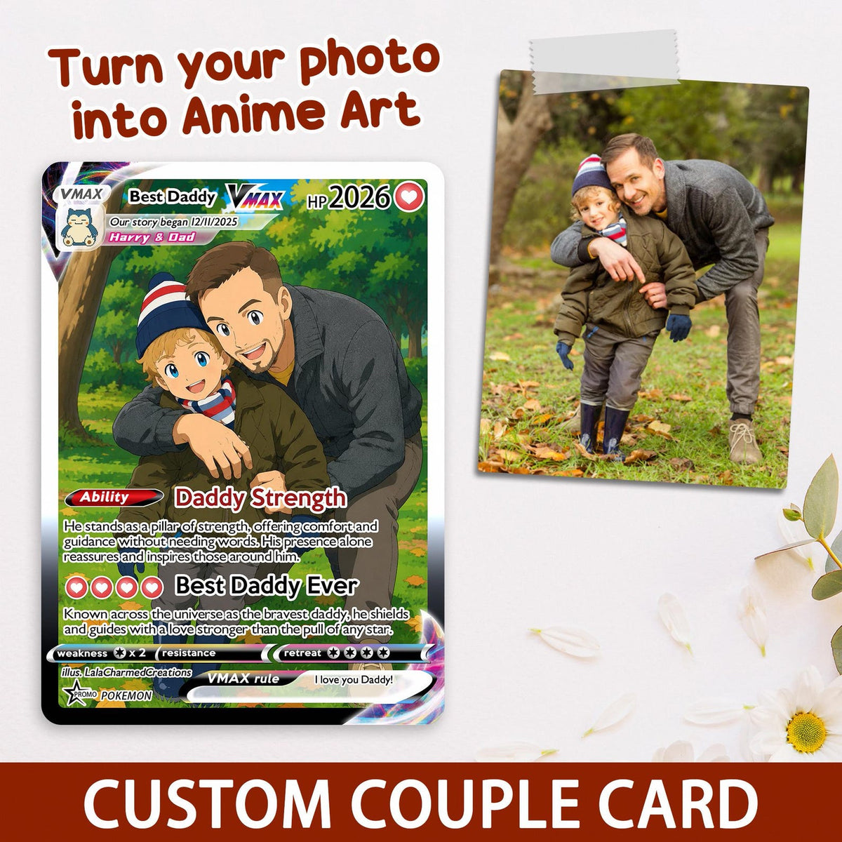 Custom Fathers Day Card, Gift For Dad, Personalized Poke Anniversary Card, Father's Day Gift, Custom Pokemon Card