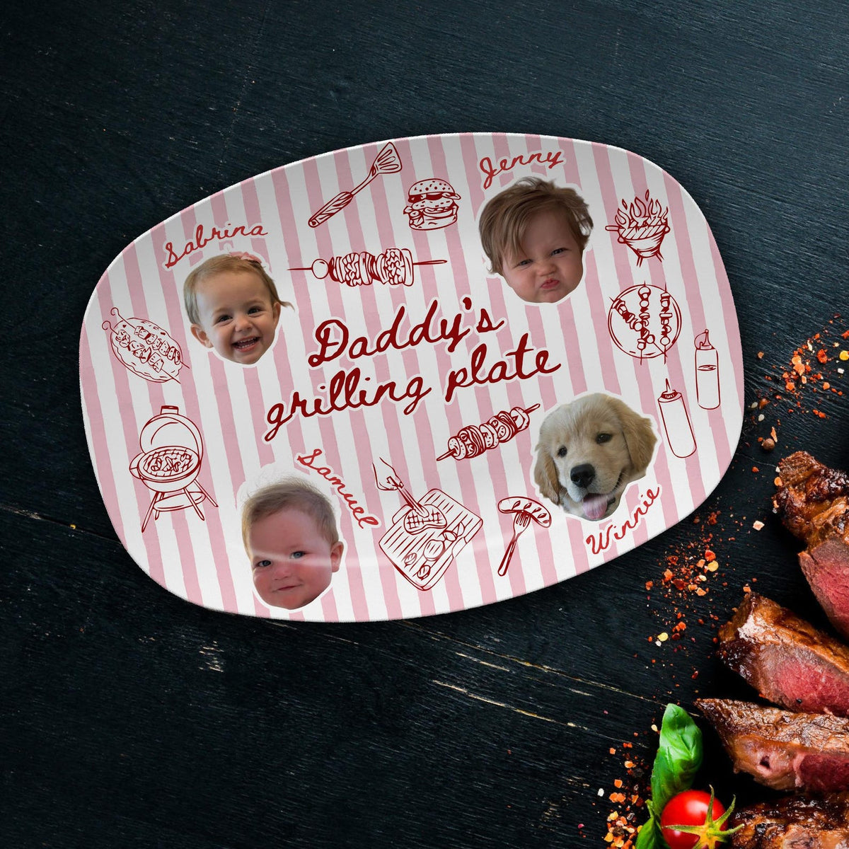 Personalized Photo Dad's Grilling Plate, Custom Baby Face Grill Platter, Father s Day Gift for Dad