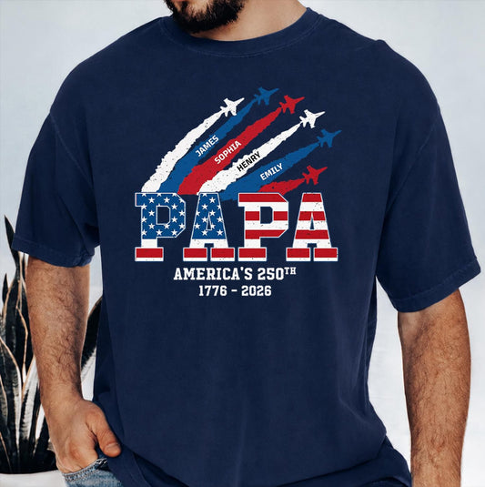 Personalized Proud Papa Grandpa Nation Flag American, 4th of July Papa Shirt, Cool Father's Day Gift For Papa, Grandpa Shirt with Kids Name