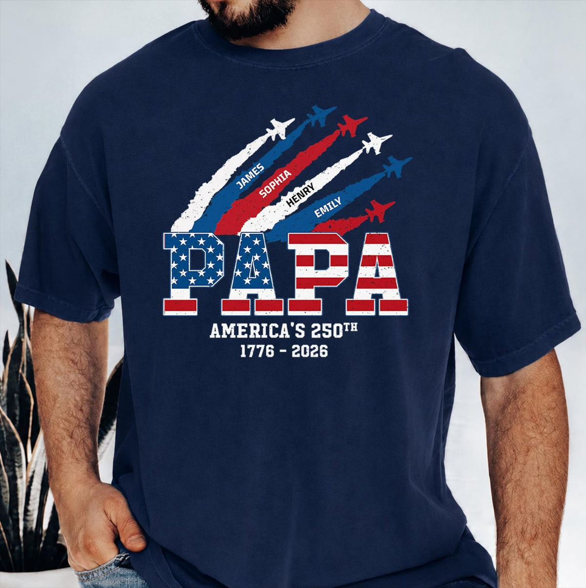Personalized Proud Papa Grandpa Nation Flag American, 4th of July Papa Shirt, Cool Father's Day Gift For Papa, Grandpa Shirt with Kids Name