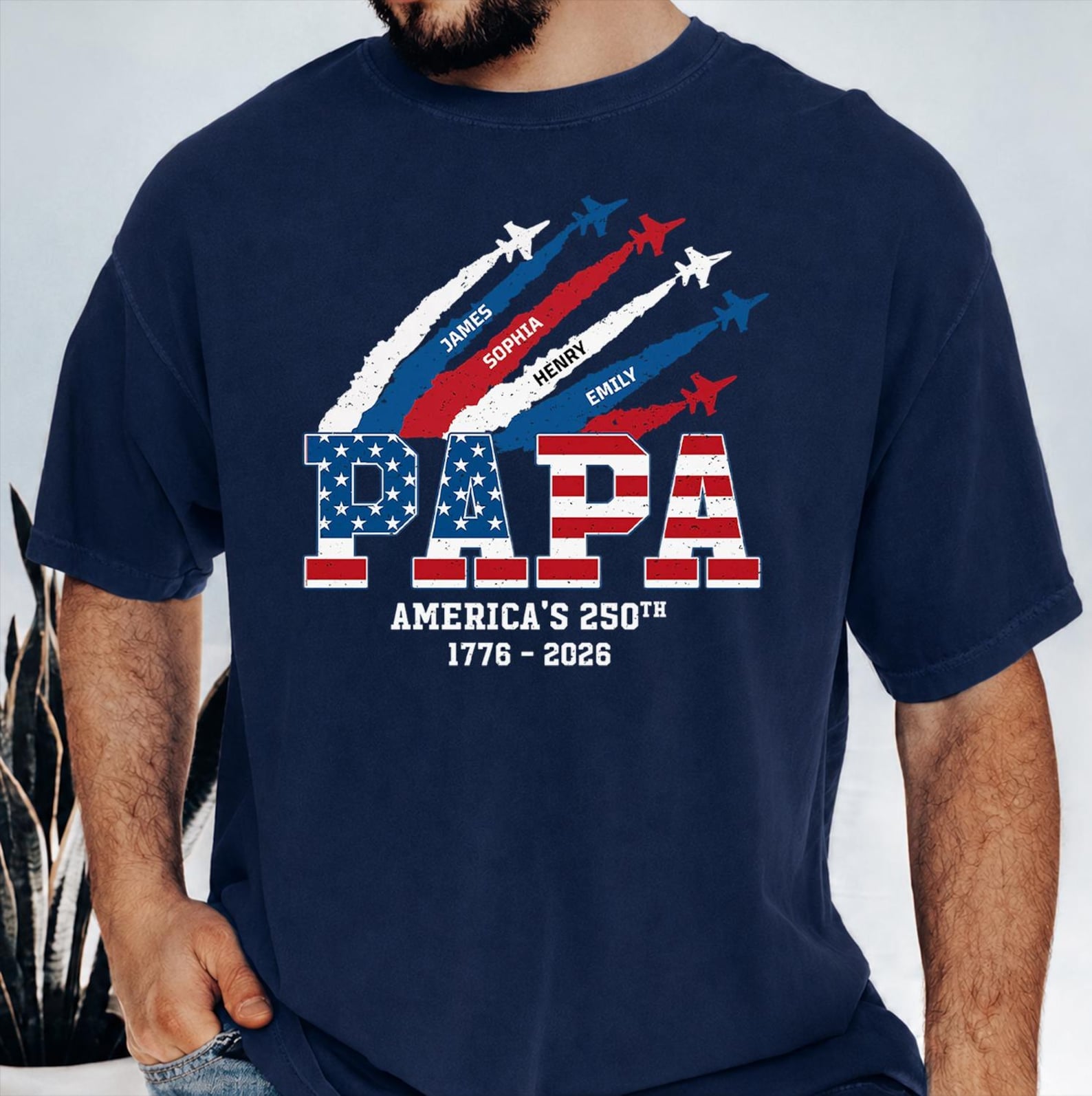 Personalized Proud Papa Grandpa Nation Flag American, 4th of July Papa Shirt, Cool Father's Day Gift For Papa, Grandpa Shirt with Kids Name