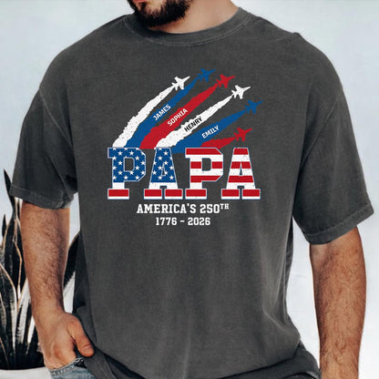 Personalized Proud Papa Grandpa Nation Flag American, 4th of July Papa Shirt, Cool Father's Day Gift For Papa, Grandpa Shirt with Kids Name