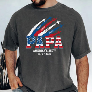 Personalized Proud Papa Grandpa Nation Flag American, 4th of July Papa Shirt, Cool Father's Day Gift For Papa, Grandpa Shirt with Kids Name