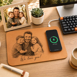 Personalized Fathers Day Gift Custom Photo Sketch Charging Pad, Custom Wireless Charger Pad For Husband Dad, Office Husband Desk Decor