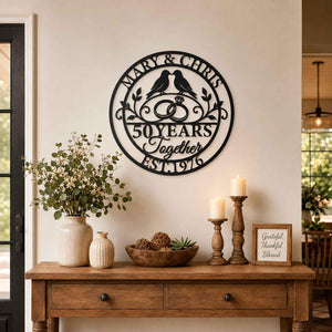 Personalized Anniversary Metal Sign, Custom Couple Names and Wedding Year Wall Art