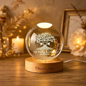 Personalized Tree of Love Couples Crystal LED Ball Light, Wedding Anniversary Gift, Couple Gift, Gift For Mom, Dad, Wedding Gift, Home Decor