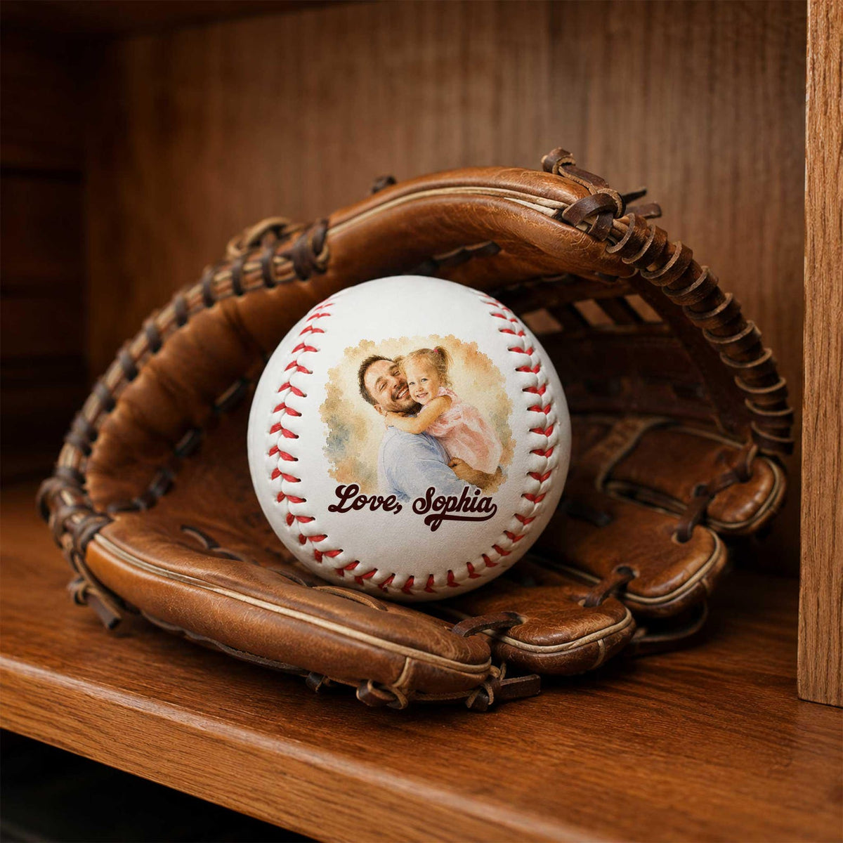 Personalized Baseball With Photo Keepsake, Custom Watercolor Portrait Gift for Dad, Father's Day Gift Coach Dad