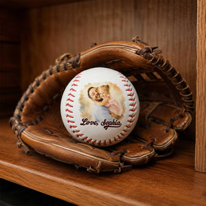 Personalized Baseball With Photo Keepsake, Custom Watercolor Portrait Gift for Dad, Father's Day Gift Coach Dad