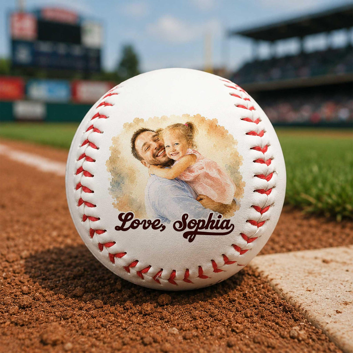 Personalized Baseball With Photo Keepsake, Custom Watercolor Portrait Gift for Dad, Father's Day Gift Coach Dad