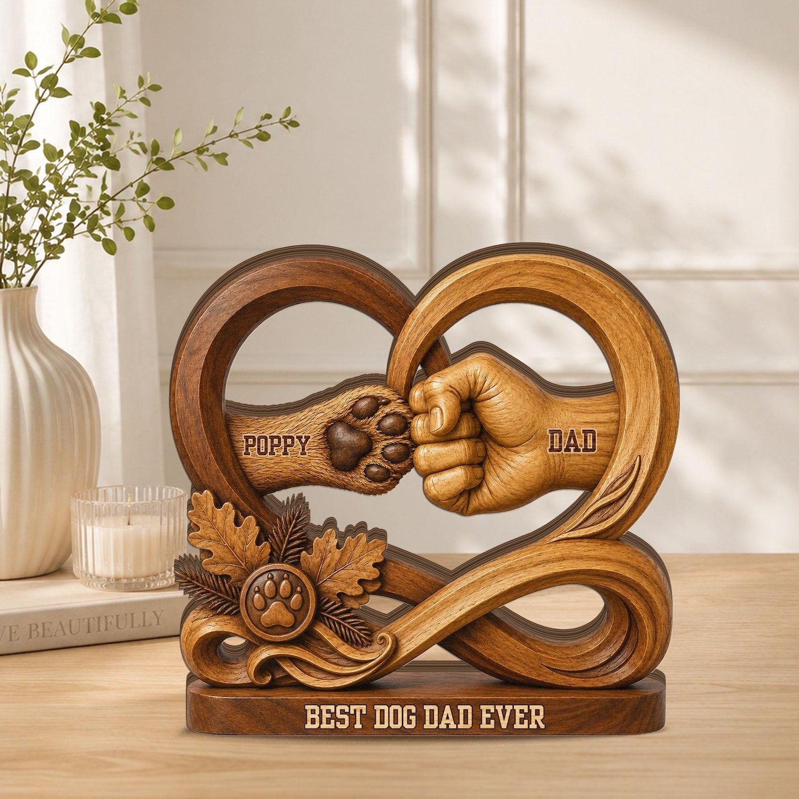 Personalized Dog Dad Wooden Block, Custom Pet Paw Fist Bump Gift, Best Dog Dad Ever Plaque, Dog Lover Gift Fathers Day, Pet Paw Dad Gift