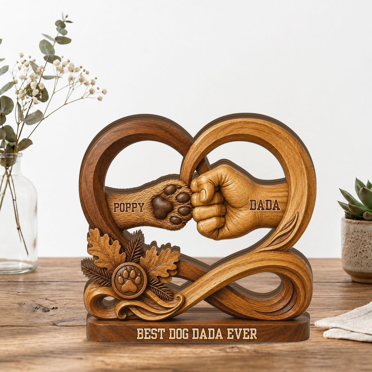 Personalized Dog Dad Wooden Block, Custom Pet Paw Fist Bump Gift, Best Dog Dad Ever Plaque, Dog Lover Gift Fathers Day, Pet Paw Dad Gift