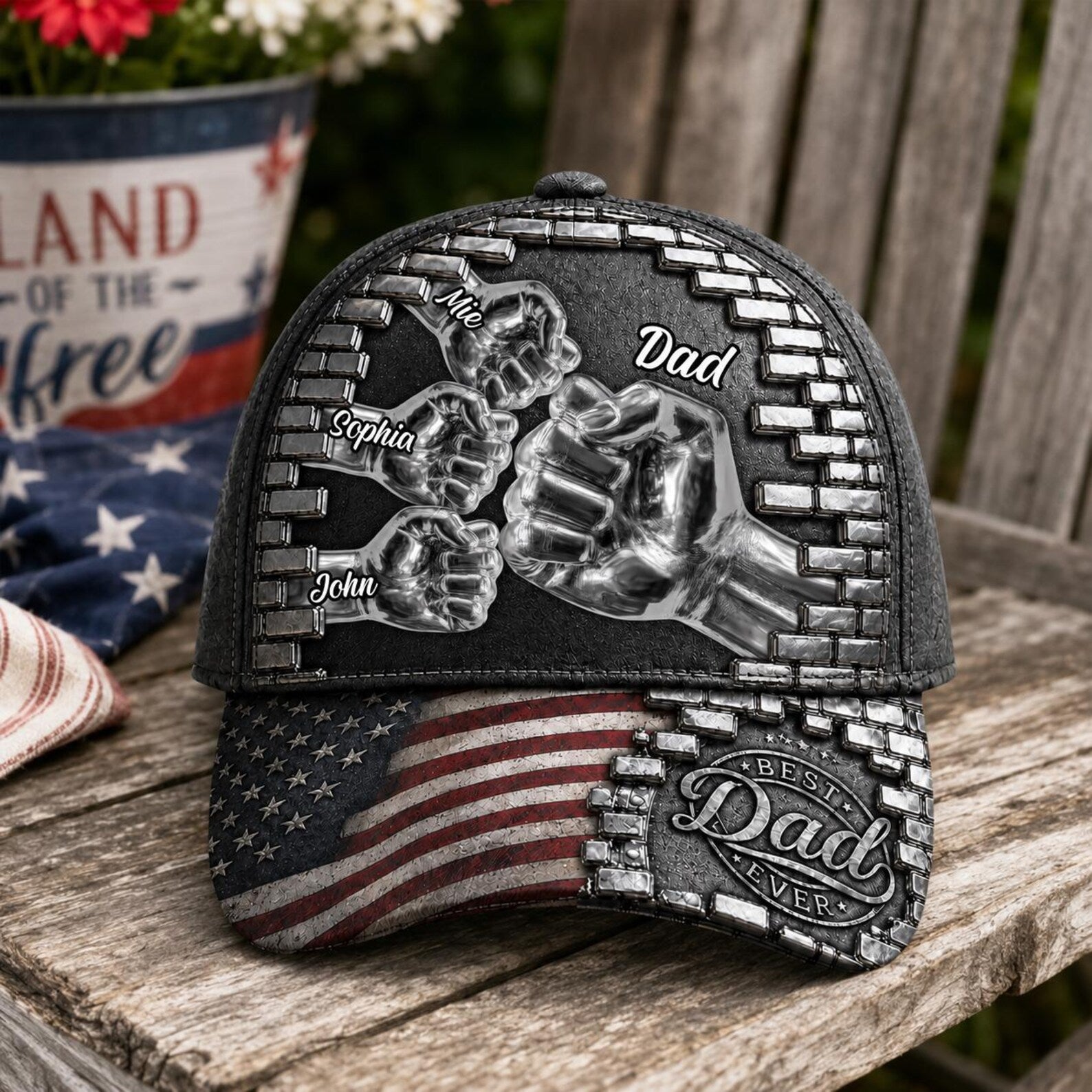 Custom Best Dad EVER 3D Effect All Over Print Hat for Dad,Fathers Day Keepsake Present,Daddy Birthday Gift Idea, Flat Print Classic Adjustable Cap
