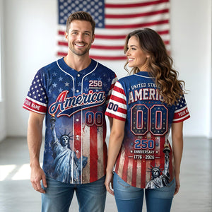 Personalized America Patriotic 250th Anniversary Baseball Jersey Shirt, Vintage American History Gift for Him