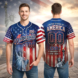 Personalized America Patriotic 250th Anniversary Baseball Jersey Shirt, Vintage American History Gift for Him