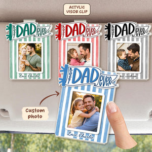 Personalized Dad Car Visor Photo Clip, Custom Father's Day Gift From Daughter or Son, Striped Pennant Dad Visor Clip, Drive Safe Daddy
