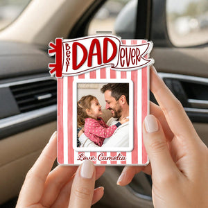 Personalized Dad Car Visor Photo Clip, Custom Father's Day Gift From Daughter or Son, Striped Pennant Dad Visor Clip, Drive Safe Daddy