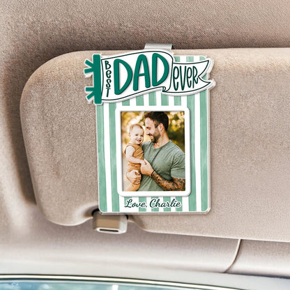 Personalized Dad Car Visor Photo Clip, Custom Father's Day Gift From Daughter or Son, Striped Pennant Dad Visor Clip, Drive Safe Daddy