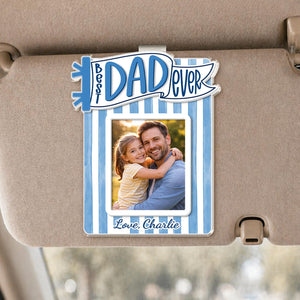 Personalized Dad Car Visor Photo Clip, Custom Father's Day Gift From Daughter or Son, Striped Pennant Dad Visor Clip, Drive Safe Daddy