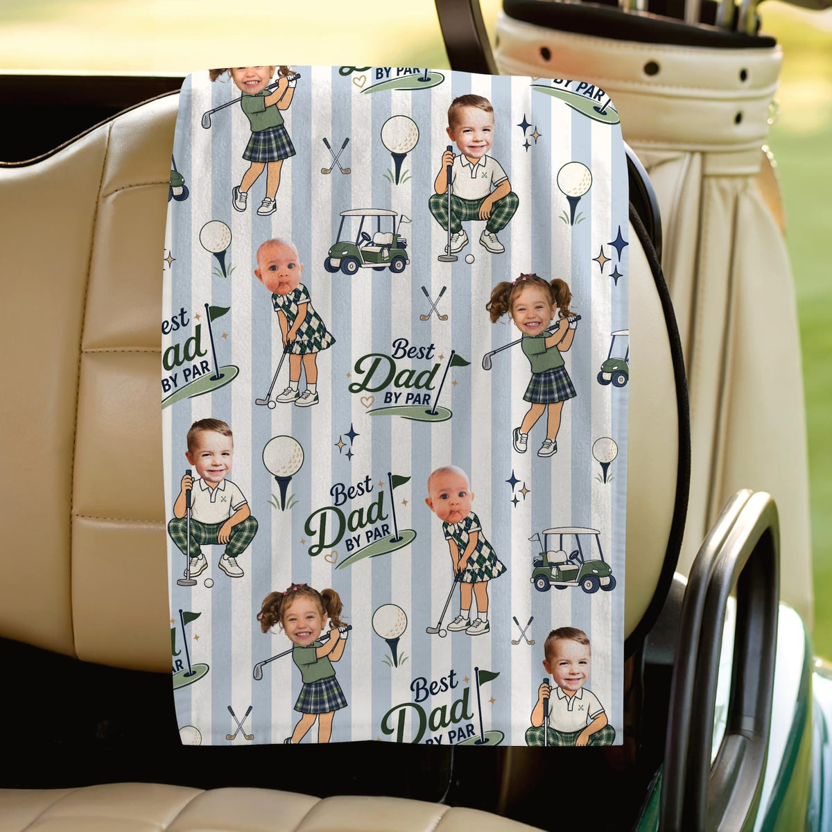 Personalized Golf Towel, Custom Photo Dad Gift from Kids, Father's Day Golfing Keepsake