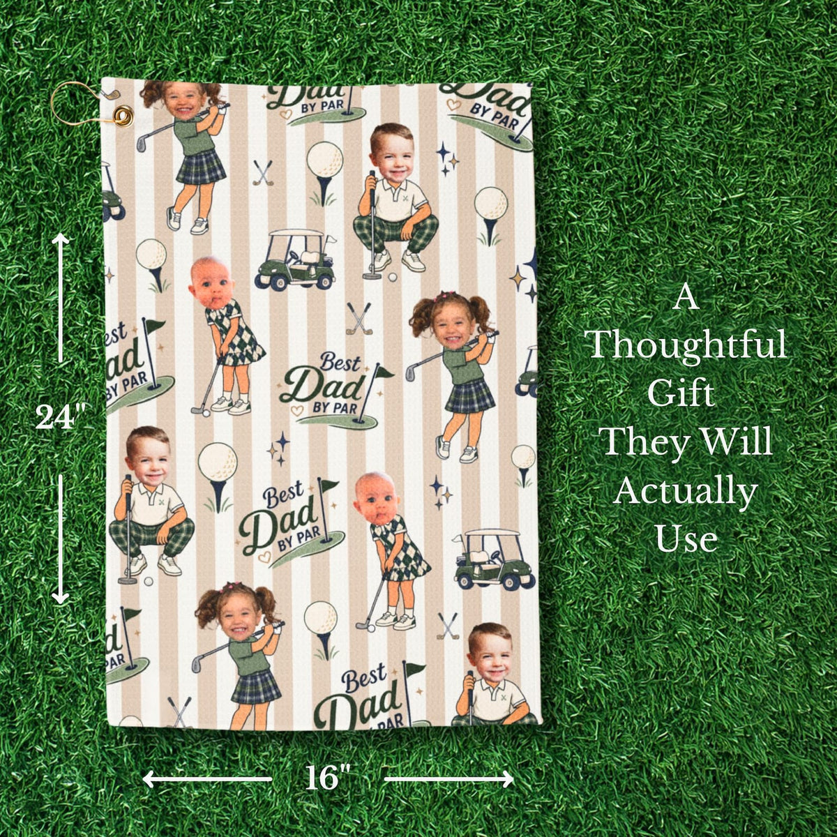 Personalized Golf Towel, Custom Photo Dad Gift from Kids, Father's Day Golfing Keepsake
