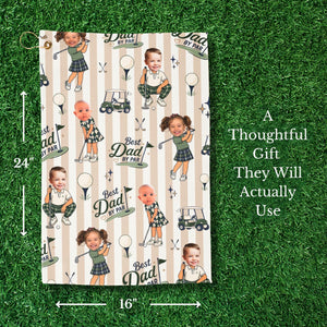 Personalized Golf Towel, Custom Photo Dad Gift from Kids, Father's Day Golfing Keepsake