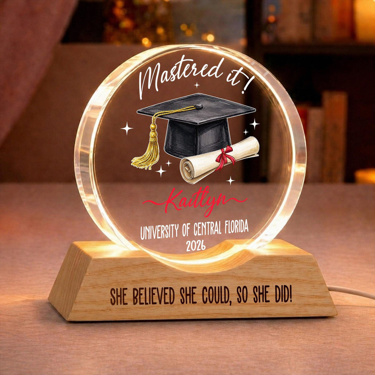 Mastered It Graduation Wave Night Light, Masters Degree Gift, Personalized Graduation Gift, Class of 2026 Grad Gift,Master's Degree MBA Gift