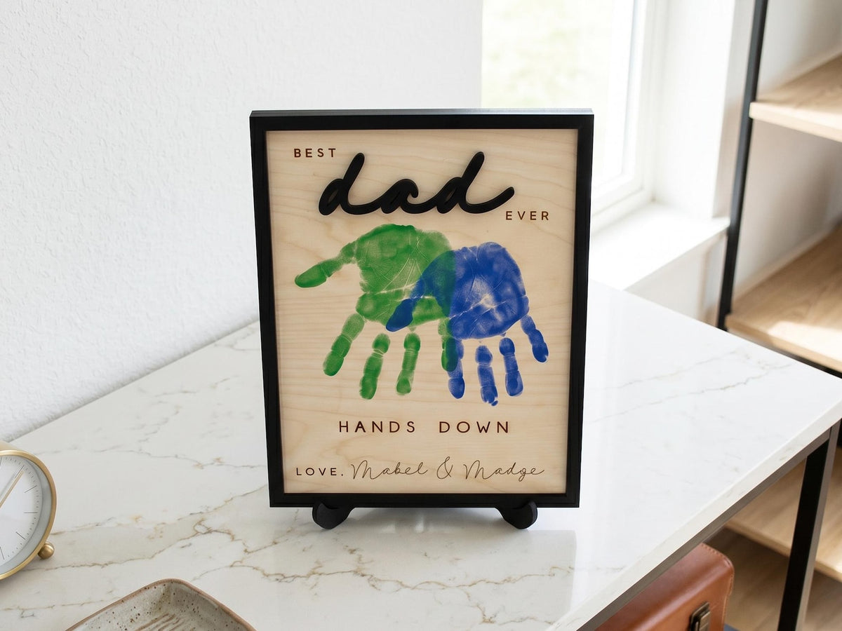 Dad Gift from Kids, Hands Down Best Dad Ever Sign, Personalized Wooden Plaque, Father s Day Handprint Gift for Daddy Grandpa