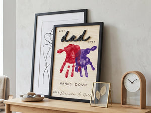 Dad Gift from Kids, Hands Down Best Dad Ever Sign, Personalized Wooden Plaque, Father s Day Handprint Gift for Daddy Grandpa