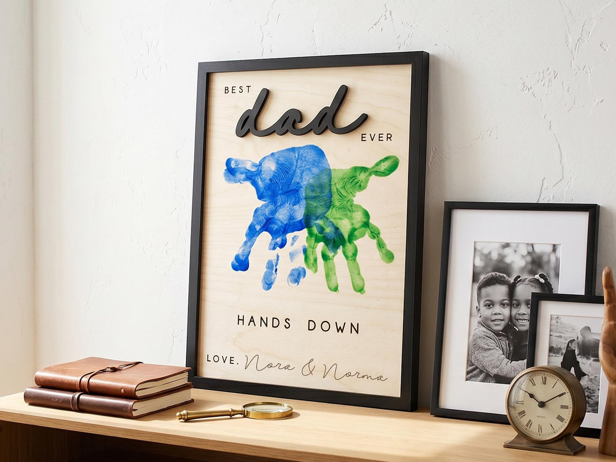 Dad Gift from Kids, Hands Down Best Dad Ever Sign, Personalized Wooden Plaque, Father s Day Handprint Gift for Daddy Grandpa