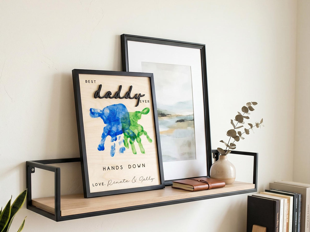 Dad Gift from Kids, Hands Down Best Dad Ever Sign, Personalized Wooden Plaque, Father s Day Handprint Gift for Daddy Grandpa