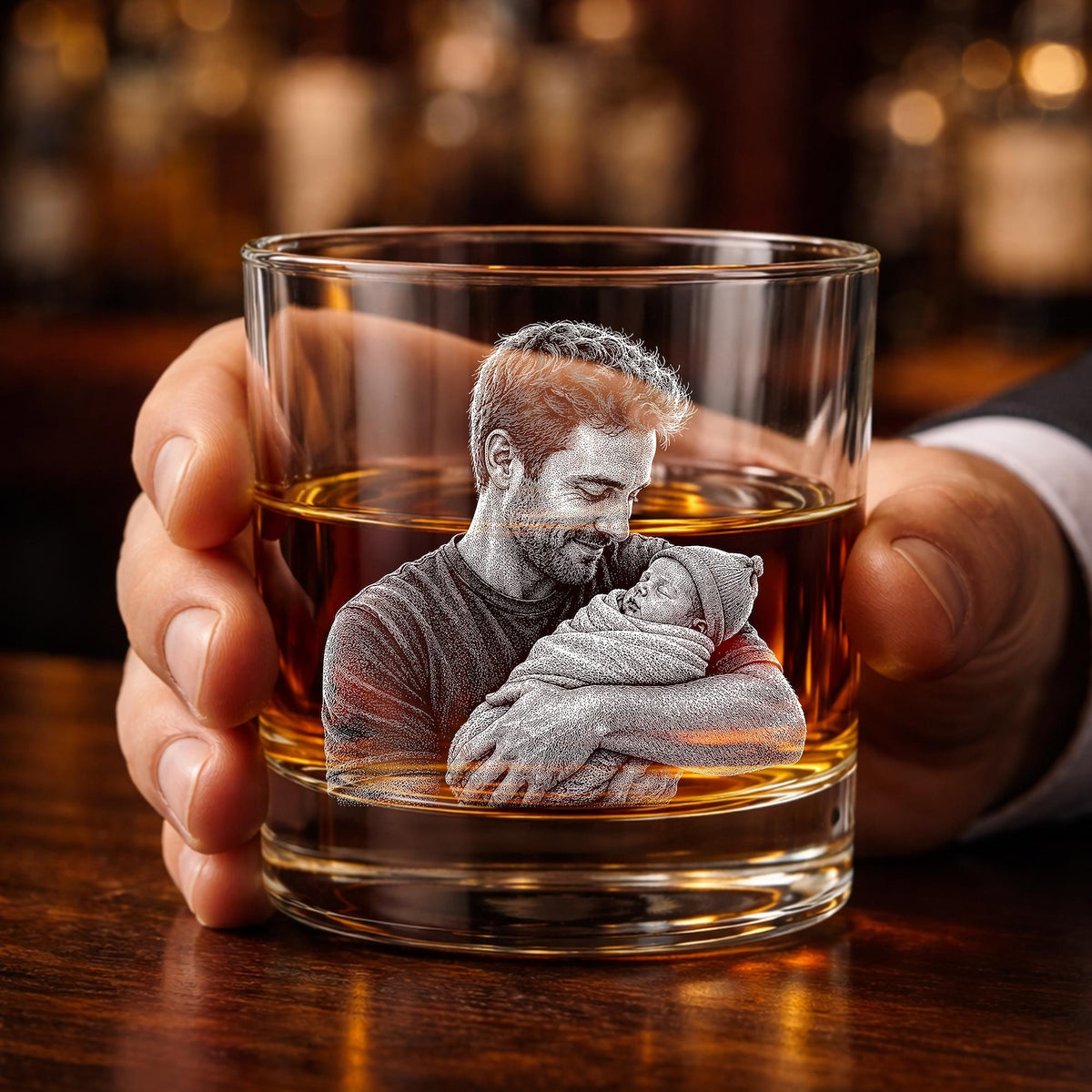 Personalized First Father's Day Whiskey Glass With Photo, New Dad Gift, Daddy Photo with Newborn Gift, Unique Father's Day Gift for New Dad