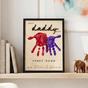 Dad Gift from Kids, Hands Down Best Dad Ever Sign, Personalized Wooden Plaque, Father s Day Handprint Gift for Daddy Grandpa
