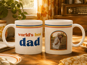 Custom World s Best Dad Photo Mug | Retro 70s Father s Day Gift | Vintage Dad Coffee Cup | New Dad gift | First Father's Day Gift