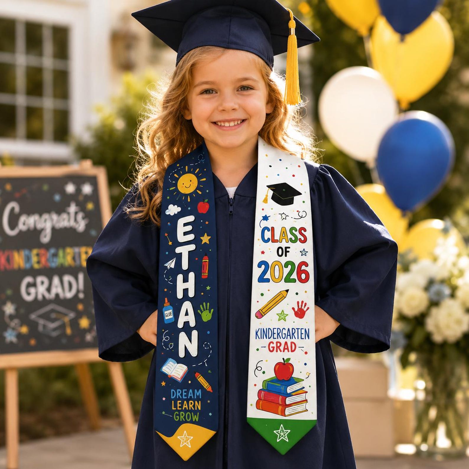 Kindergarten Graduation Stole 2026, Personalized Kids Grad Sash, Class of 2026 School Ceremony Stole, Preschool Graduation Gift