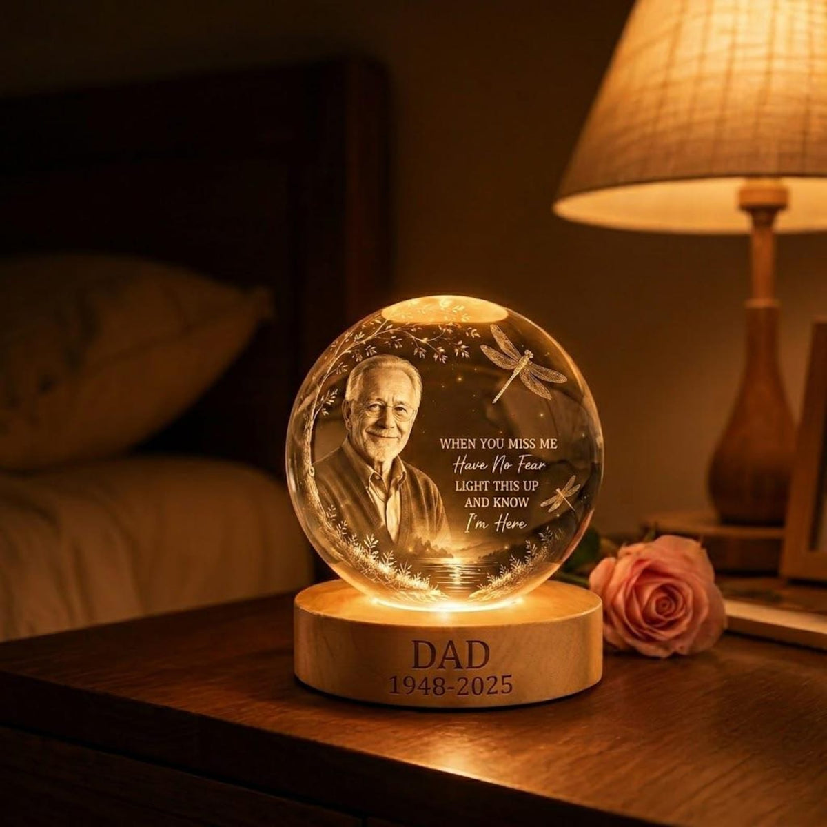 Personalized Photo Memorial Crystal Globe Lamp, Custom Remembrance Light, When You Miss Me Have No Fear Keepsake, Bereavement Gift