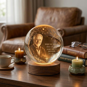 Personalized Photo Memorial Crystal Globe Lamp, Custom Remembrance Light, When You Miss Me Have No Fear Keepsake, Bereavement Gift