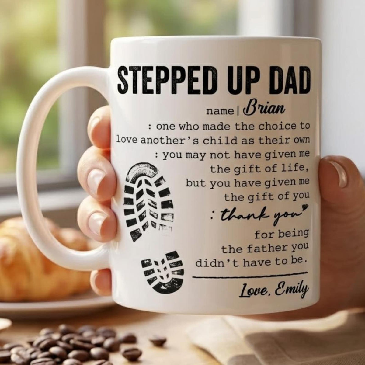 Personalized Stepped Up Dad Mug, Step Dad Gift Coffee Cup, Bonus Dad Appreciation Gift, Father's Day Mug for Step Father