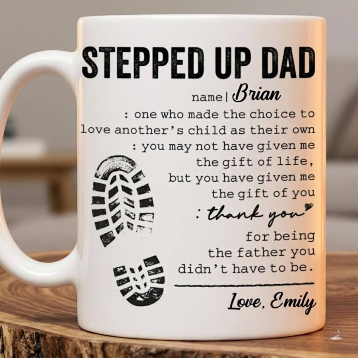 Personalized Stepped Up Dad Mug, Step Dad Gift Coffee Cup, Bonus Dad Appreciation Gift, Father's Day Mug for Step Father