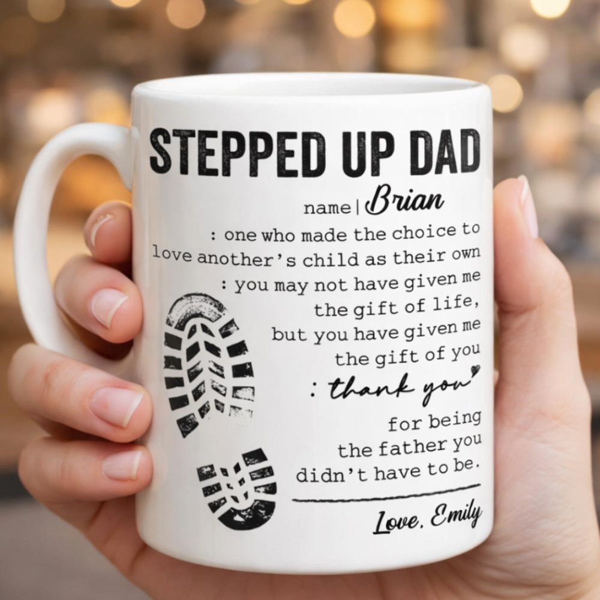 Personalized Stepped Up Dad Mug, Step Dad Gift Coffee Cup, Bonus Dad Appreciation Gift, Father's Day Mug for Step Father